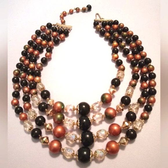 #175.  Vintage Glass & Acrylic 4 Strand Necklace.  7 1/2" Long - Picture 1 of 4